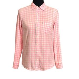 J Crew Gingham Checkered Button Up Boy Shirt  Barbie Pink & White Size 0 EUC
